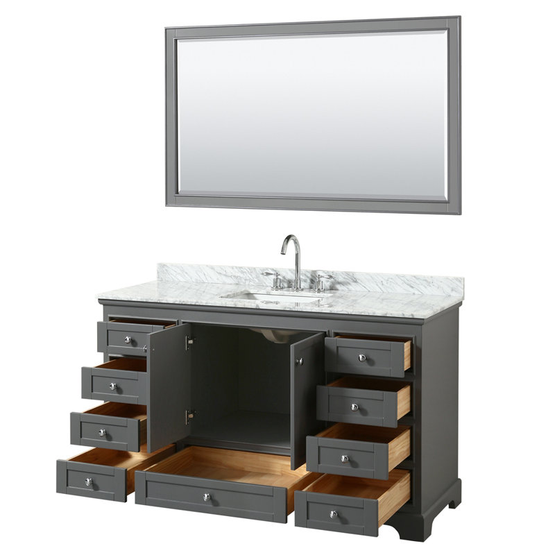 Deborah Dark Gray 60'' Single Bathroom Vanity with White Carrara Marble Top and Mirror