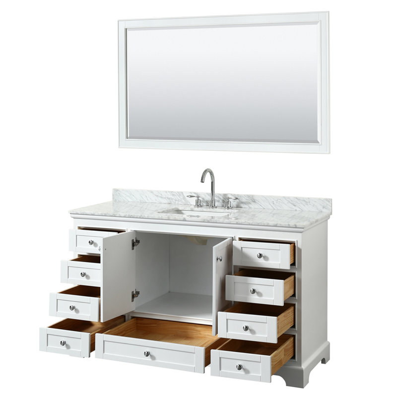 Deborah 60'' White Single Bathroom Vanity with Marble Top and Mirror