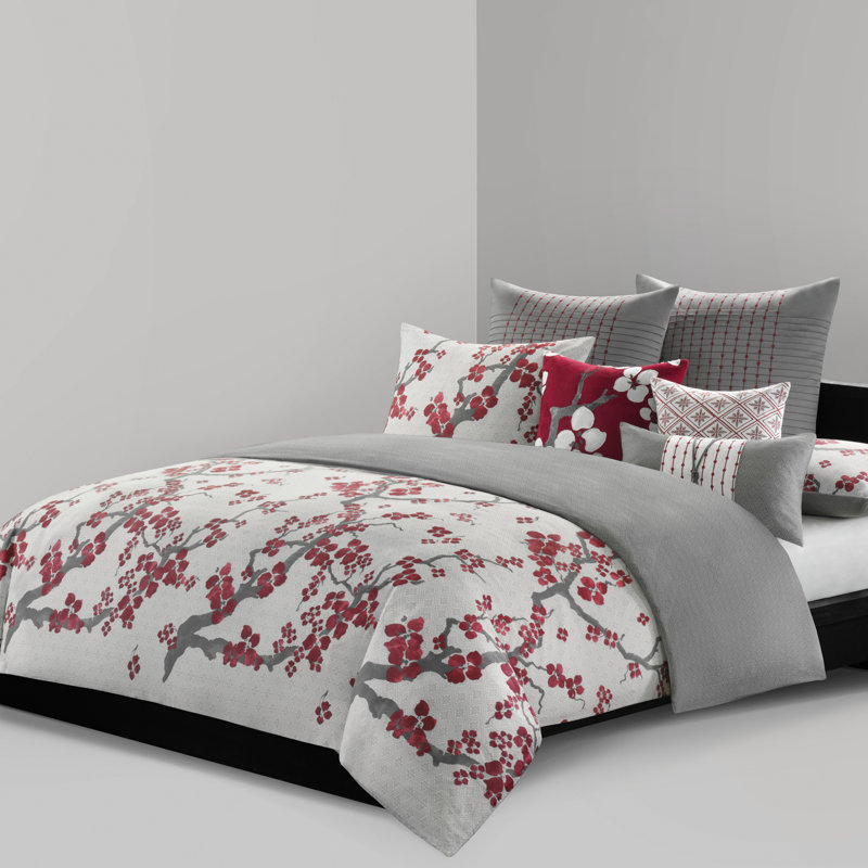 Elegant Cherry Blossom Embroidered Square Throw Pillow, 18x18