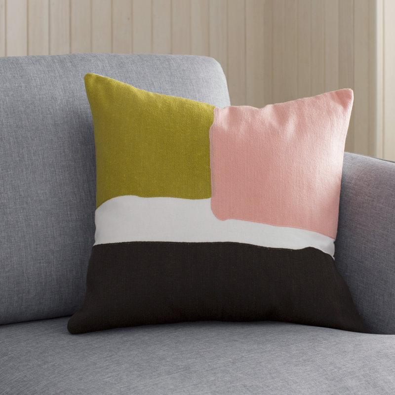 Teal and Lime Cotton Embroidered Square Pillow Cover
