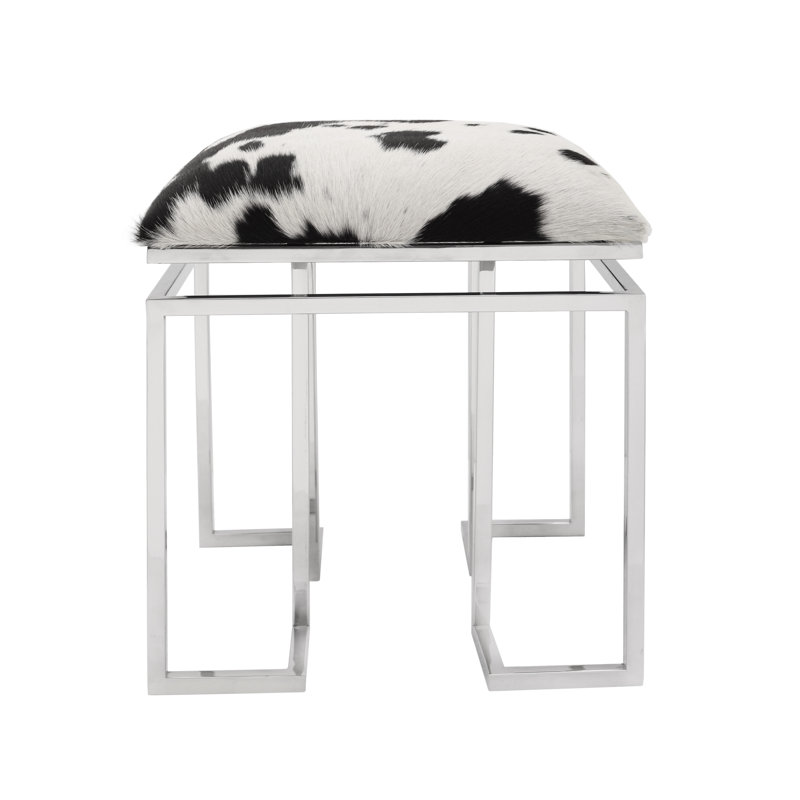Contemporary Black and White Cowhide Vanity Stool