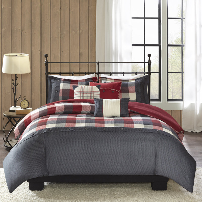 Rustic Red Buffalo Plaid Herringbone Full/Queen Duvet Cover Set