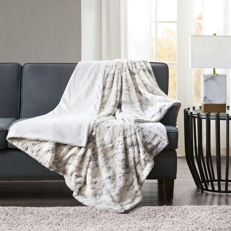 Luxurious Oversized Natural Faux Fur & Knit Throw Blanket 60"x70"
