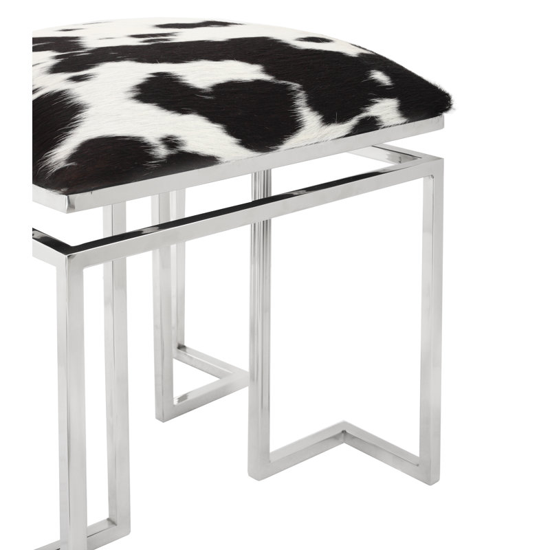 Contemporary Black and White Cowhide Vanity Stool