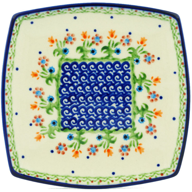 Spring Flowers Hand-Painted Ceramic Square Plate