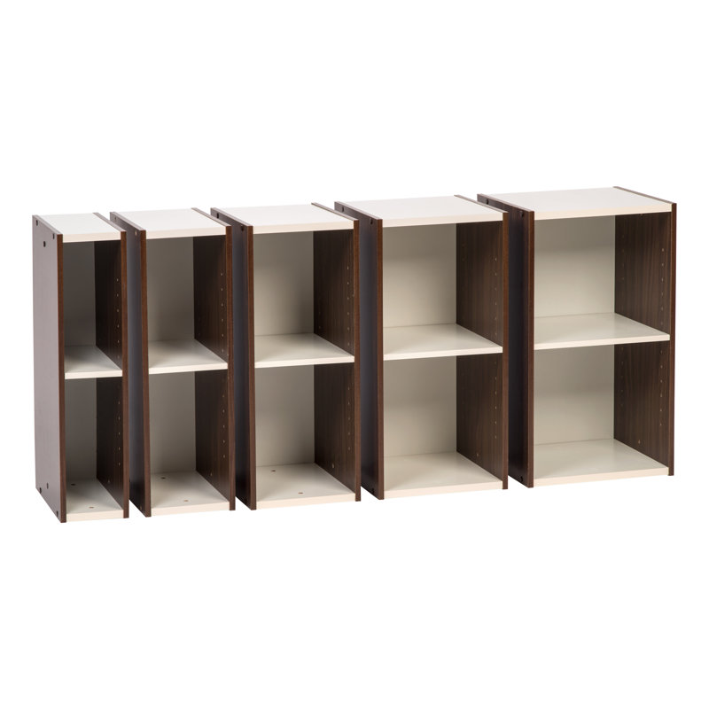 Walnut Brown Adjustable 2-Tier Bookshelf for Space Saving