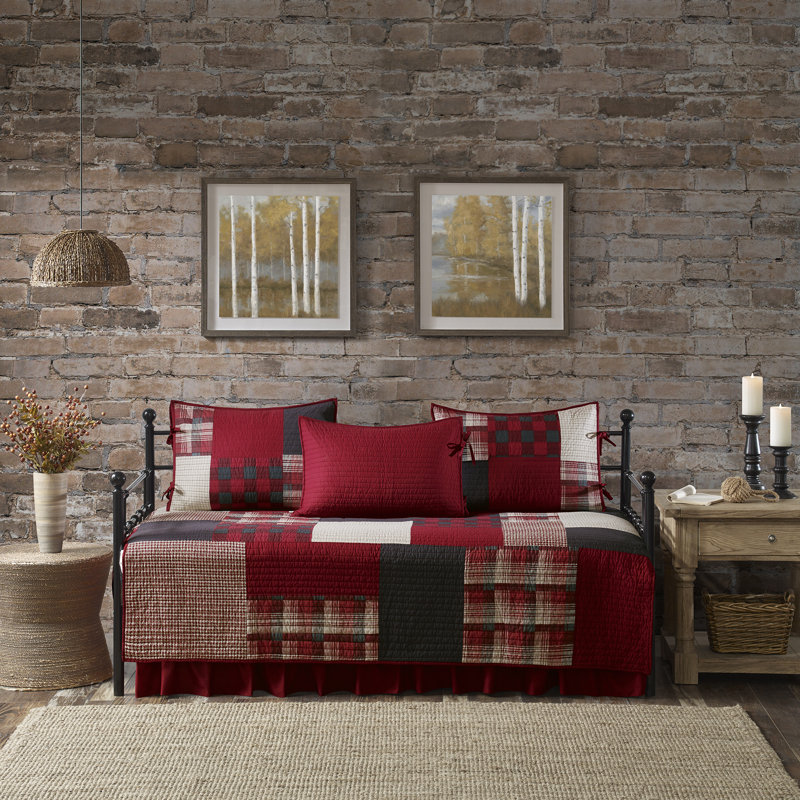 Red Cotton Twin Reversible Daybed Coverlet Set
