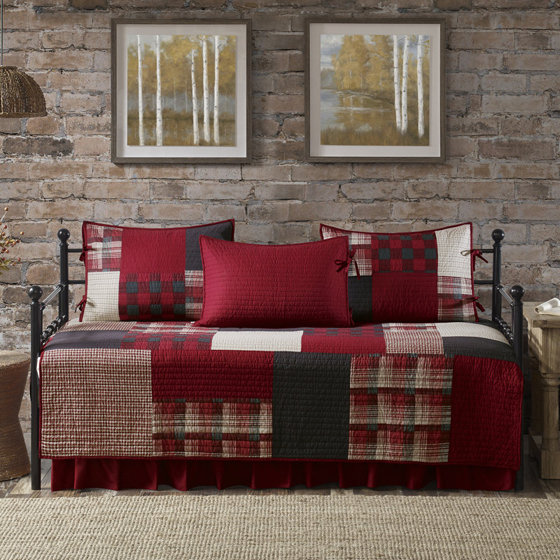 Red Cotton Twin Reversible Daybed Coverlet Set