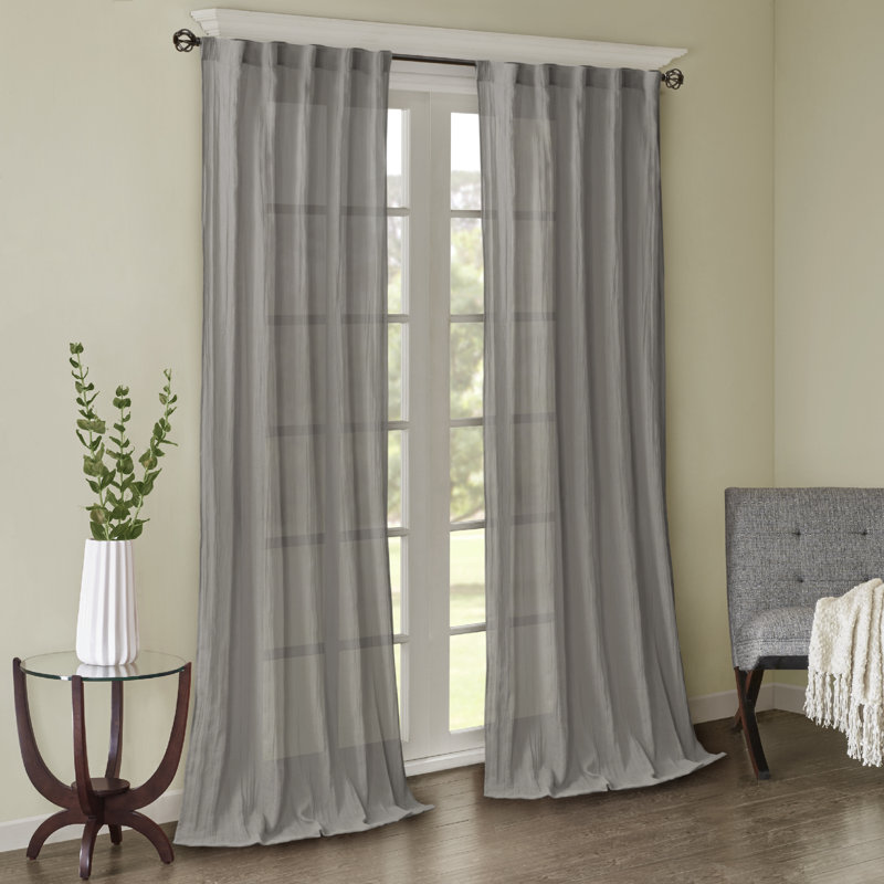 Gray Sheer Polyester Ground Length Window Drapes