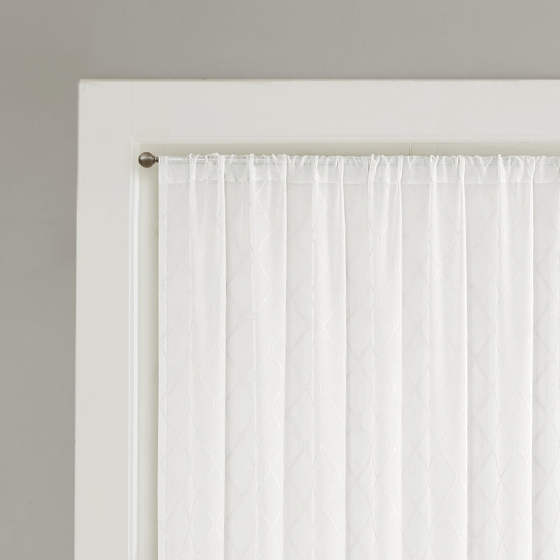 White Sheer Embroidered Rod Pocket Curtain Panel
