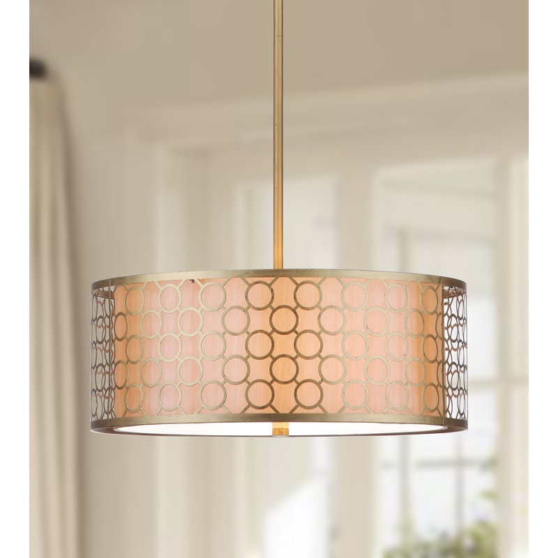 Romantic Geometric Gold Drum Pendant Light 18" Diameter