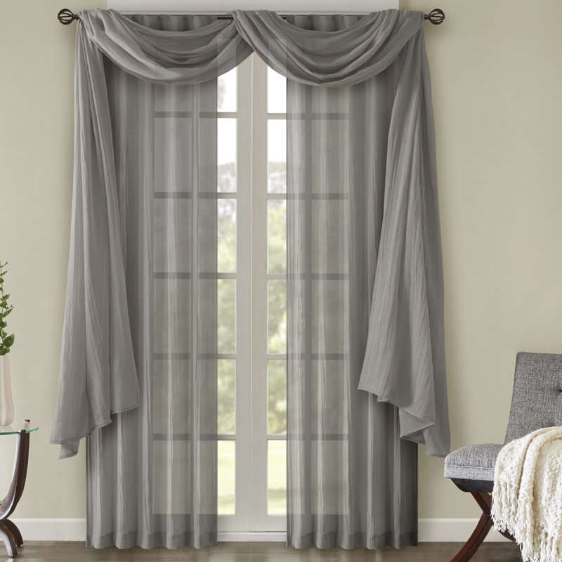 Gray Sheer Polyester Ground Length Window Drapes