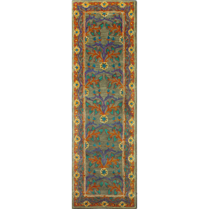 Handmade Multicolor Wool Floral Tufted Runner Rug