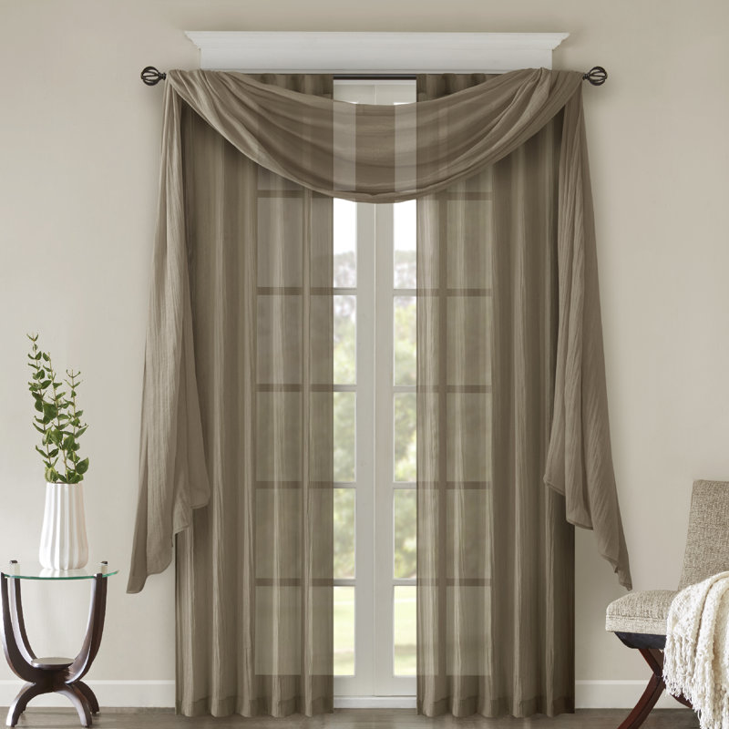 Taupe Sheer Polyester Ground Length Window Drapes