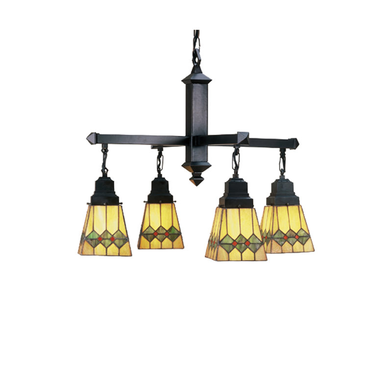 Martini Mission Geometric 4-Light Olive Stained Glass Chandelier