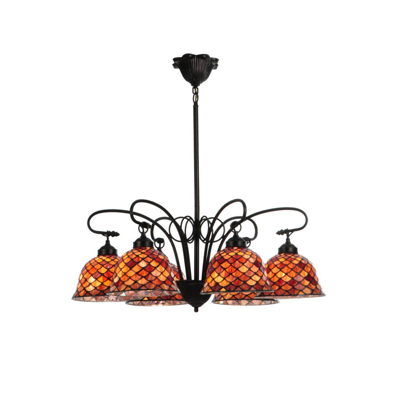 Elegant Bronze Crystal 6-Light Chandelier with Fishscale Pattern