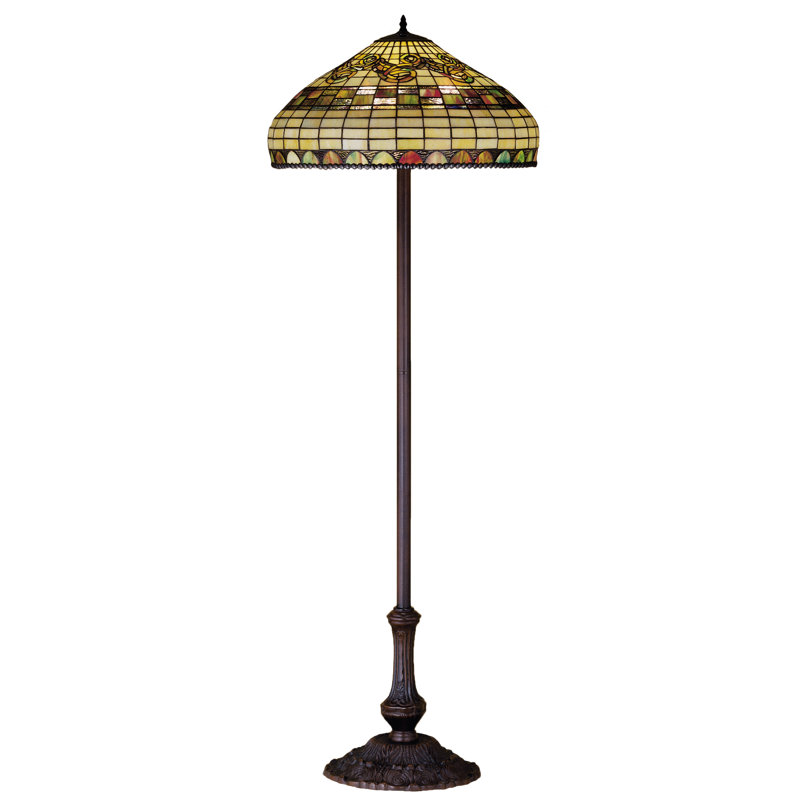 63" Mahogany Bronze Arc Stained Glass Floor Lamp