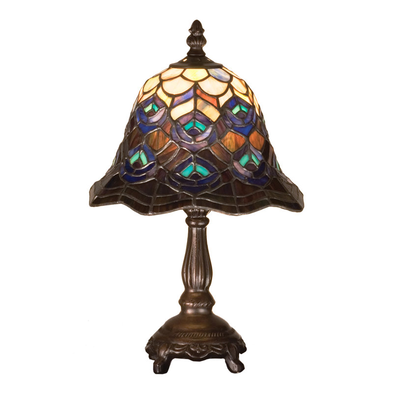 Peacock Feather Stained Glass Bronze Mini Lamp