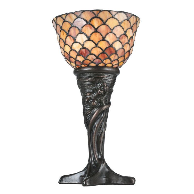 Tiffany Style Bronze Stained Glass Torchiere Table Lamp