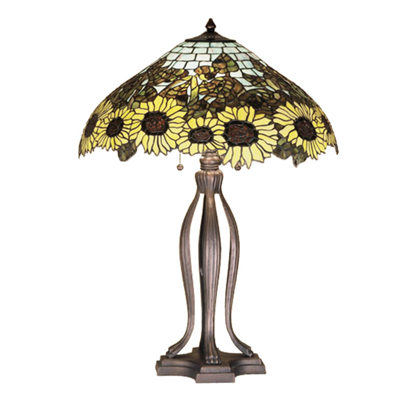 Bronze Mahogany 3-Light Stained Glass Table Lamp
