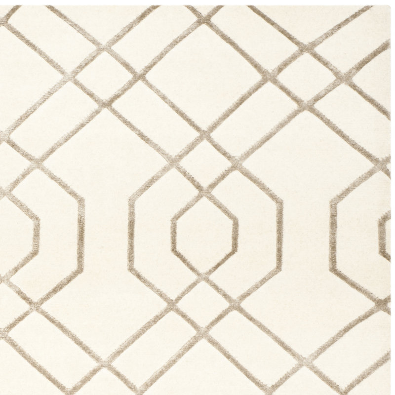 Ivory Hand-Knotted Wool Geometric 10' x 14' Area Rug