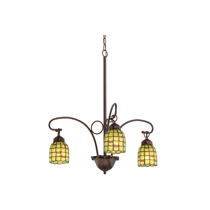 Mahogany Bronze Scallop 3-Light Chandelier with Avocado and Peach Shades