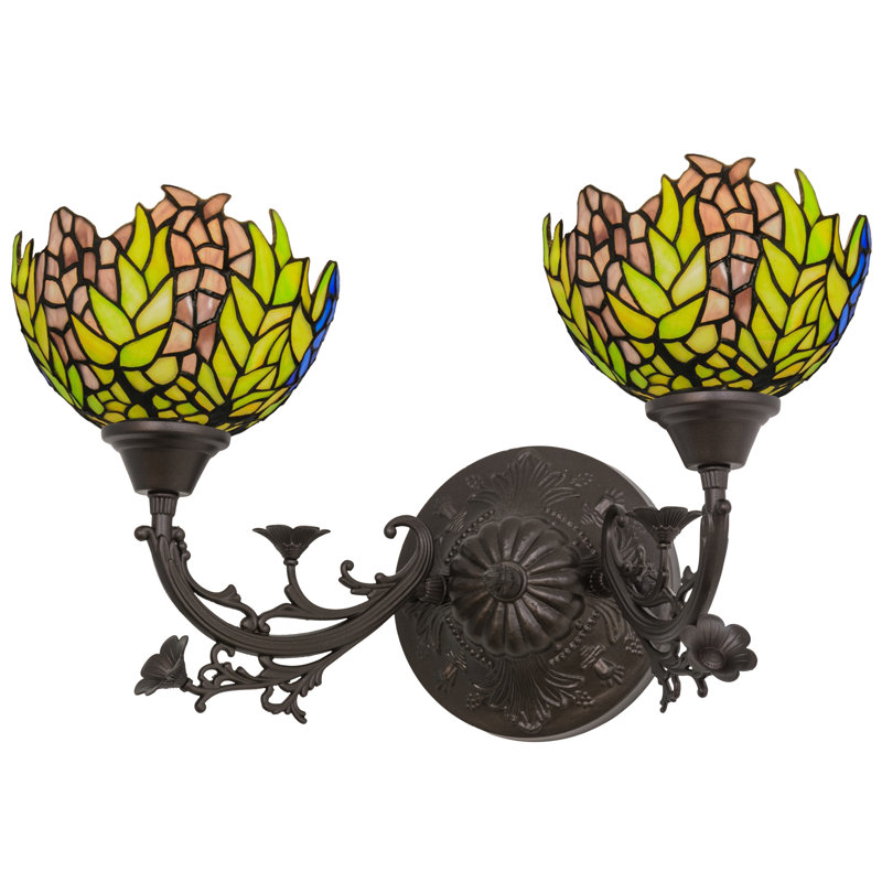 Tiffany Honey Locust 21" Mahogany Bronze 2-Light Wall Sconce