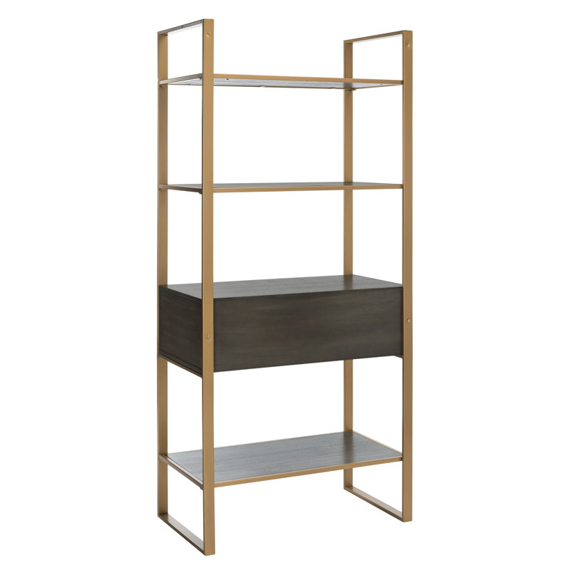 Contemporary Gold and Grey Oak Etagere with Storage Drawer