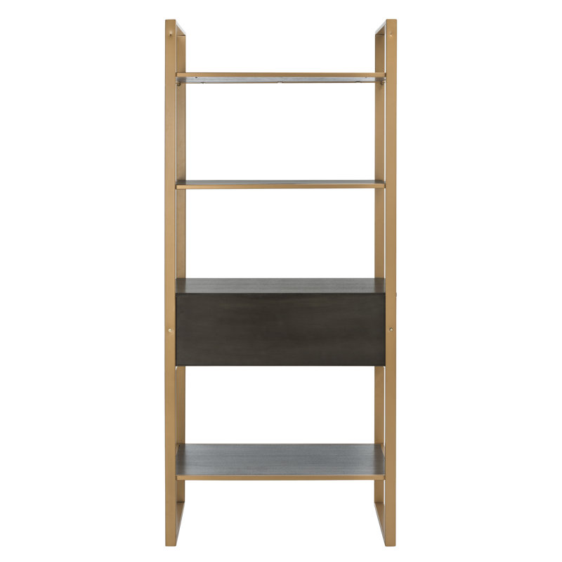 Contemporary Gold and Grey Oak Etagere with Storage Drawer