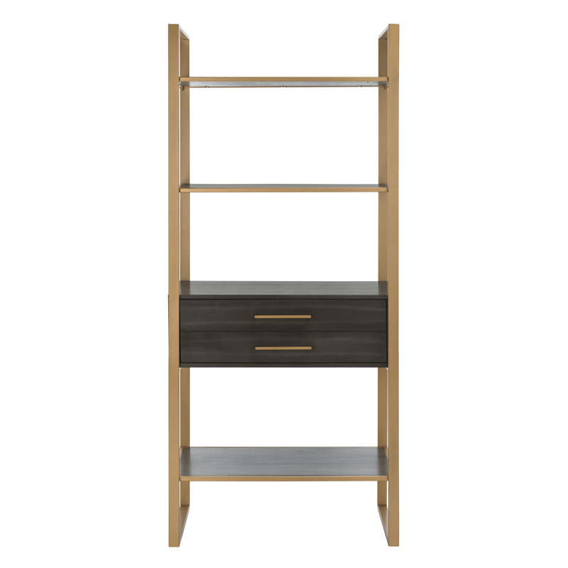 Contemporary Gold and Grey Oak Etagere with Storage Drawer