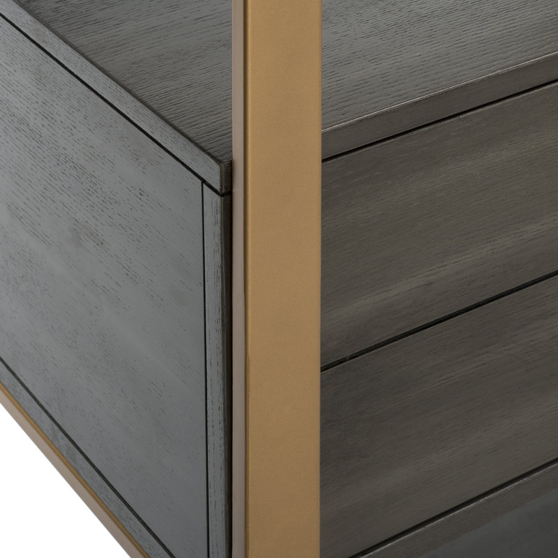 Contemporary Gold and Grey Oak Etagere with Storage Drawer