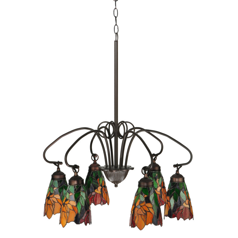 Multicolor Stained Glass 6-Light Iron Chandelier