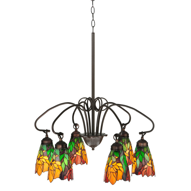 Multicolor Stained Glass 6-Light Iron Chandelier