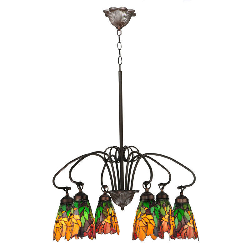 Multicolor Stained Glass 6-Light Iron Chandelier