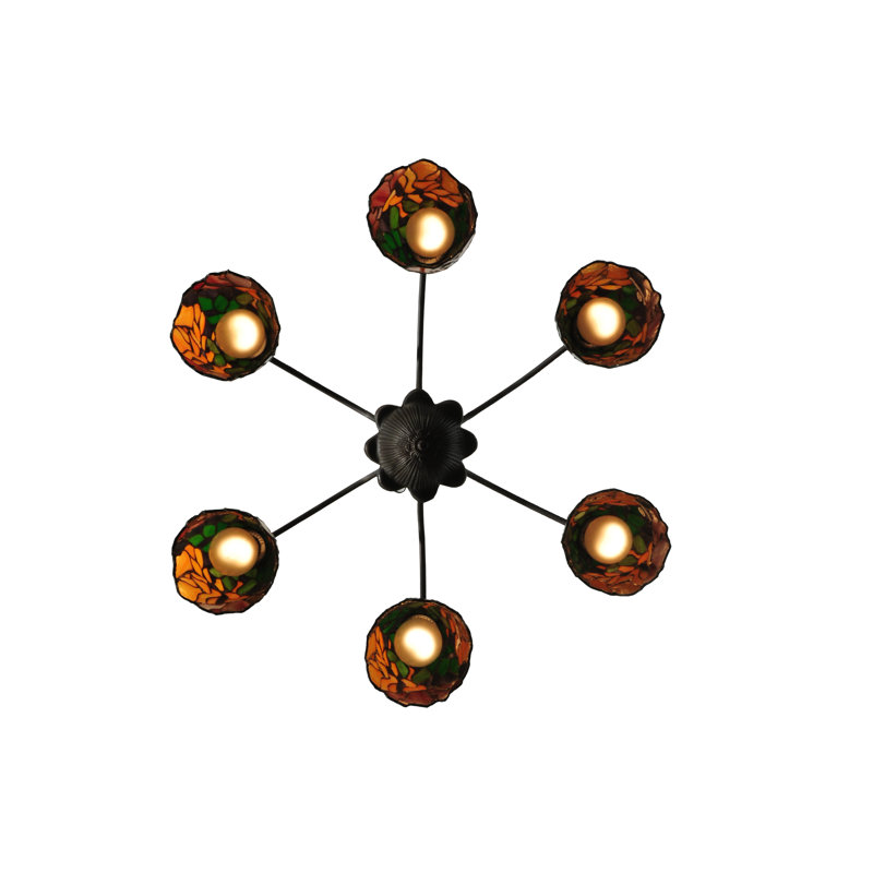Multicolor Stained Glass 6-Light Iron Chandelier