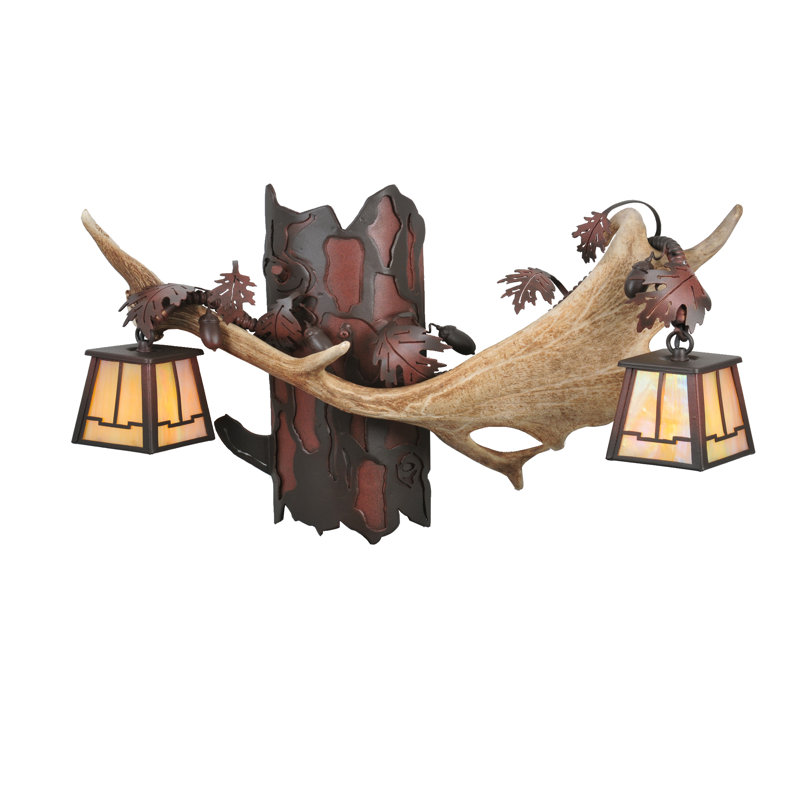 Rustic Fallow Deer Antler 2-Light Brown Iron Wall Sconce