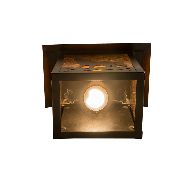 Rustic Black Wolf Outdoor Wall Sconce with Amber Glass