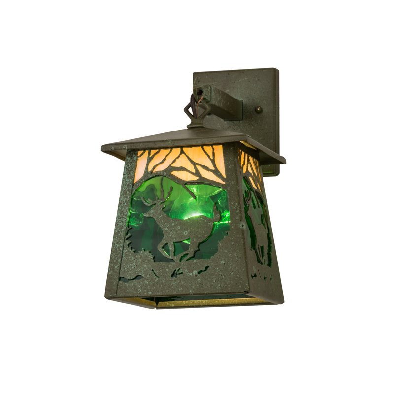Rustic Bronze Deer Lantern Wall Sconce with Dimmable Energy Star