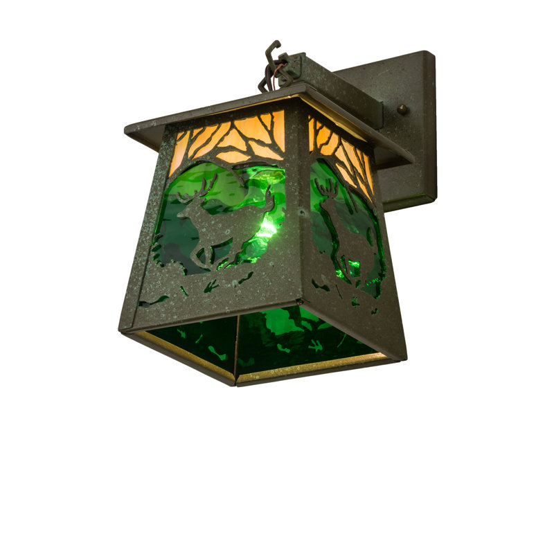 Rustic Bronze Deer Lantern Wall Sconce with Dimmable Energy Star