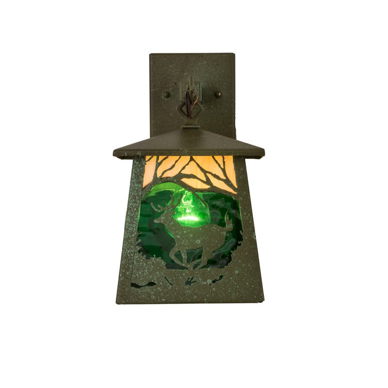 Rustic Bronze Deer Lantern Wall Sconce with Dimmable Energy Star