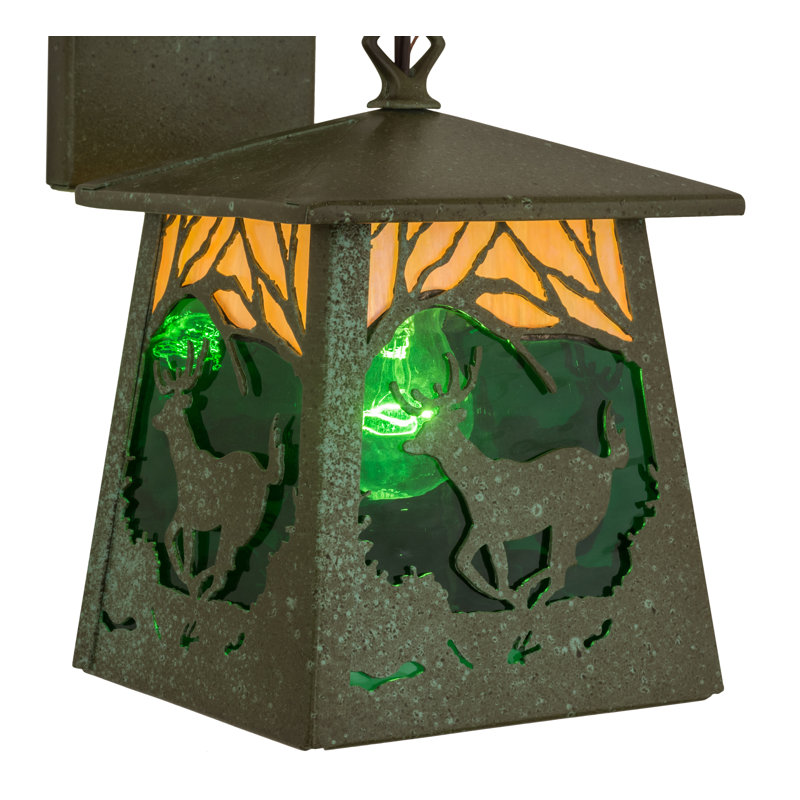 Rustic Bronze Deer Lantern Wall Sconce with Dimmable Energy Star