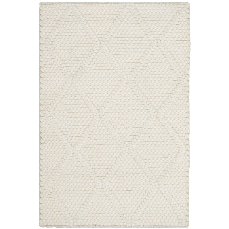 Ivory Diamond Hand-Knotted Wool and Viscose Rug, 6' x 9'