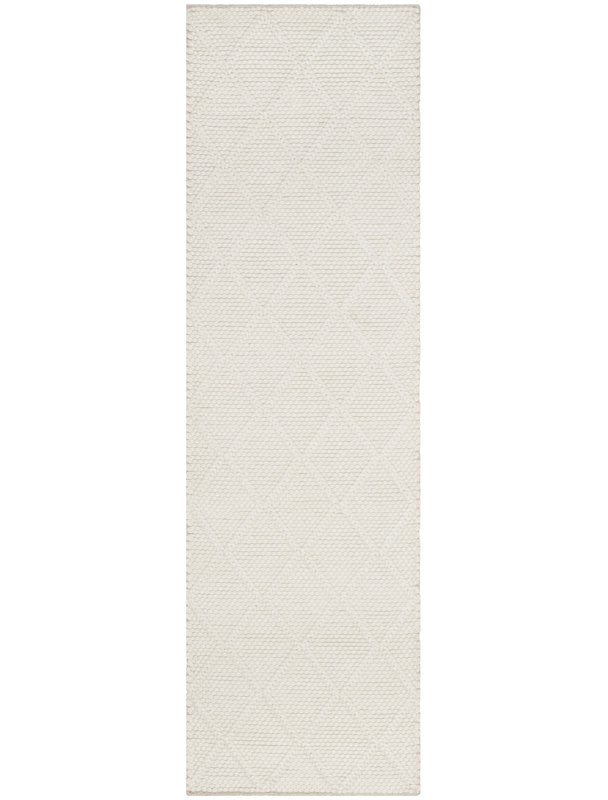 Elegant Ivory Diamond Hand-Knotted Wool & Viscose Runner Rug, 2'3" x 10'