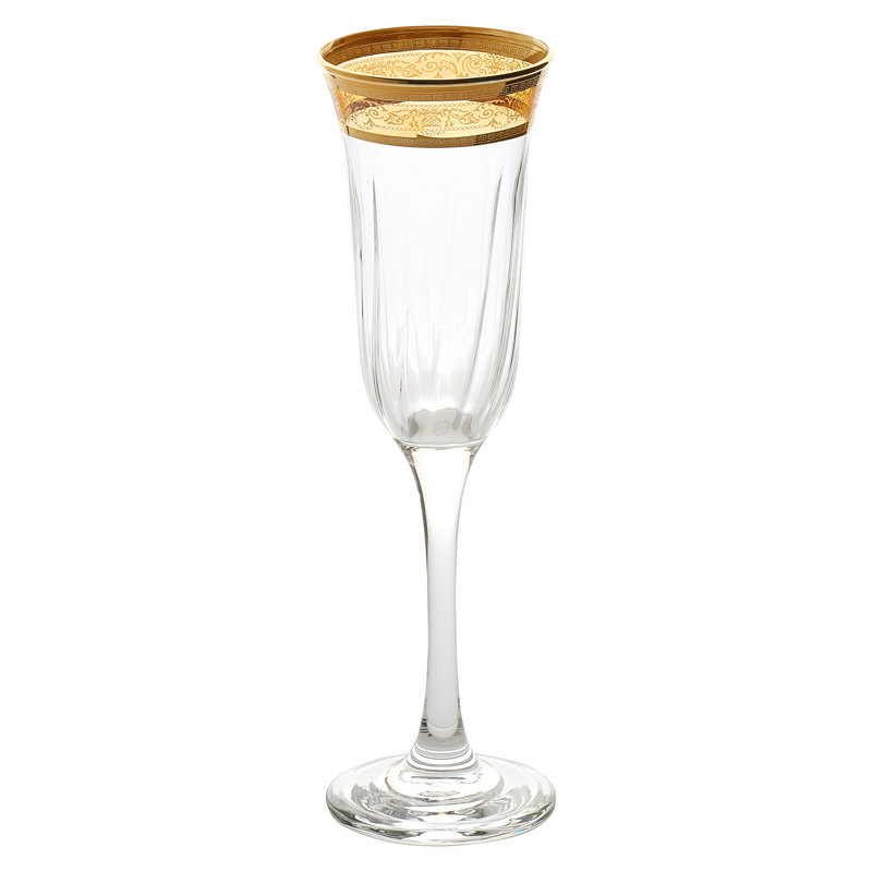 Amber and Gold Rimmed 9 oz Glass Flute Set of 6