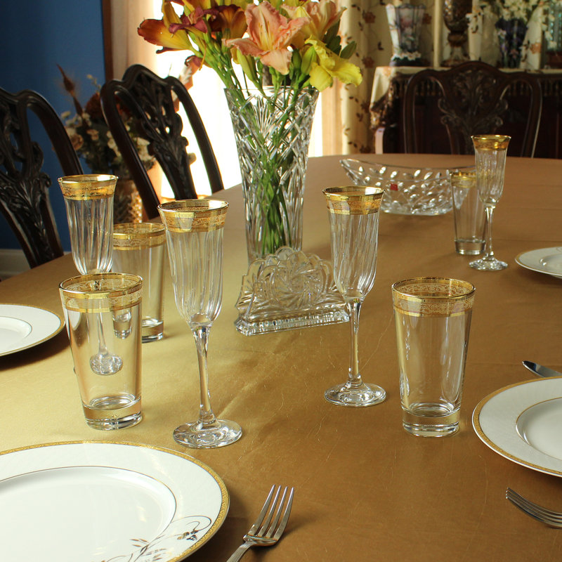 Amber and Gold Rimmed 9 oz Glass Flute Set of 6