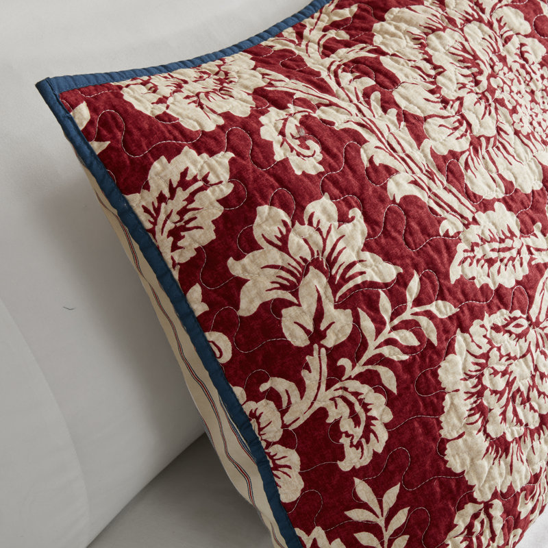 Red and Blue Reversible Cotton King Quilt Set