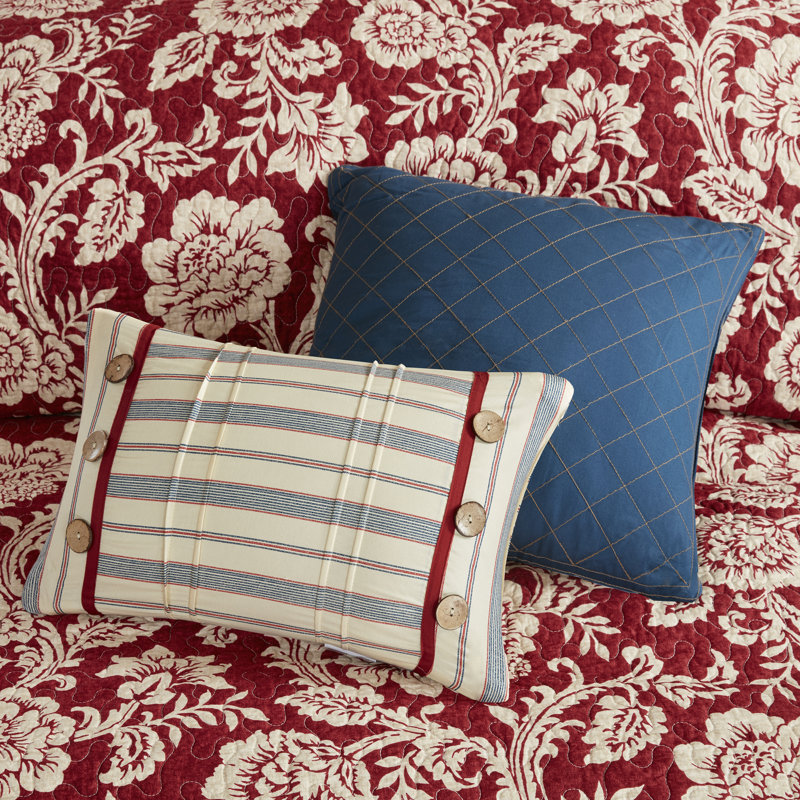 Red and Blue Reversible Cotton King Quilt Set