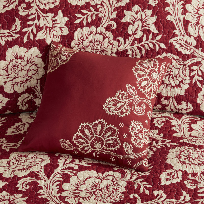 Red and Blue Reversible Cotton King Quilt Set