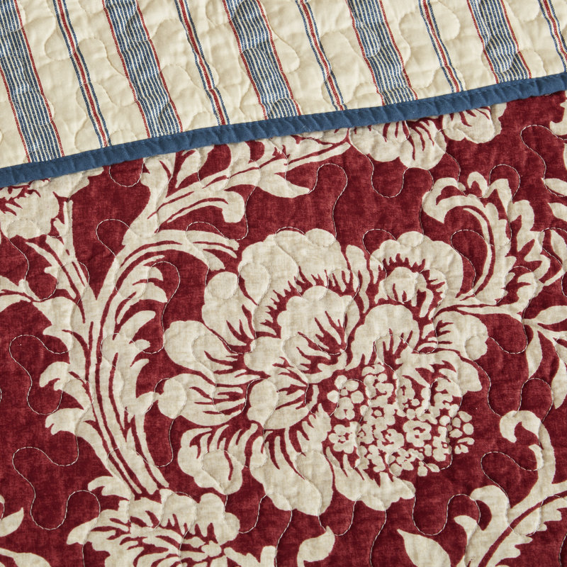 Red and Blue Reversible Cotton King Quilt Set