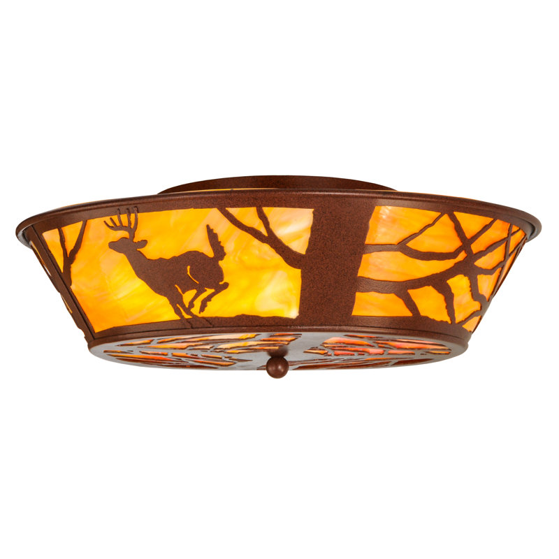 Rustic Brown and Amber Glass 4-Light Flush Mount